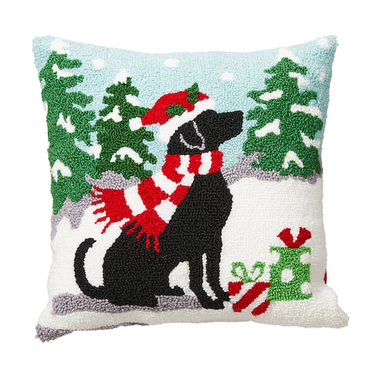 Glitzhome&#xAE; Hooked Christmas Dog Throw Pillow